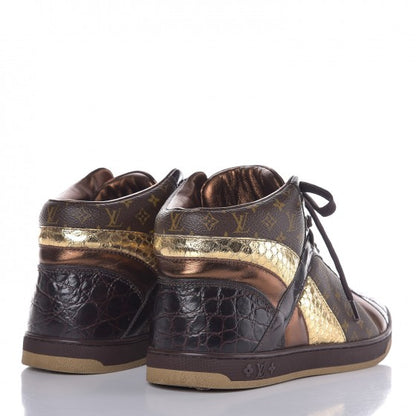 Louis Vuitton Calfskin Monogram High Top Sneakers 36 Brown 4 of 11