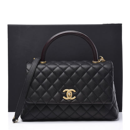 Chanel Caviar Lizard Embossed Quilted Small Coco Handle Flap Black 10 of 10