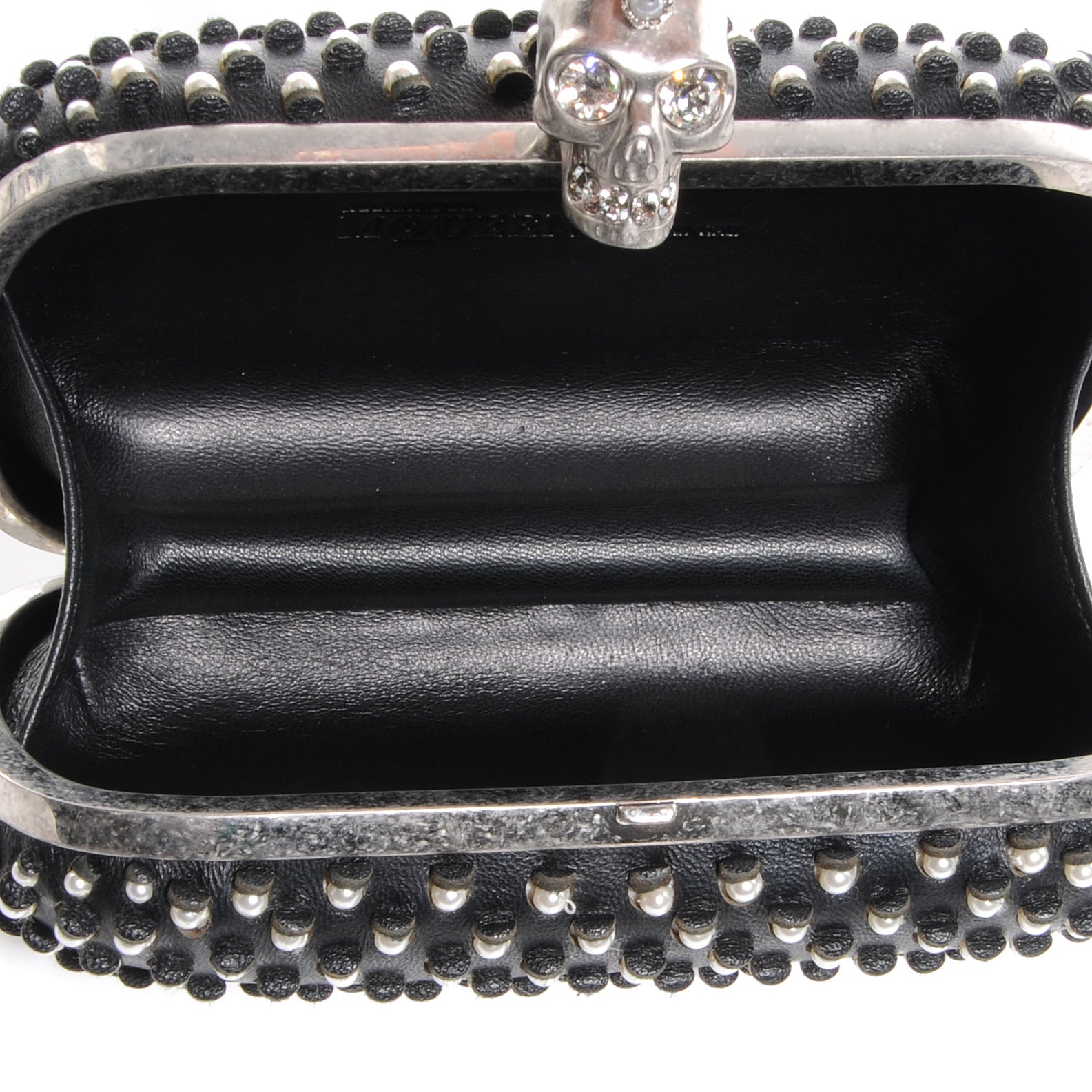 Alexander McQueen Pearl Embellished Calfskin Skull Box Clutch Black 6 of 8