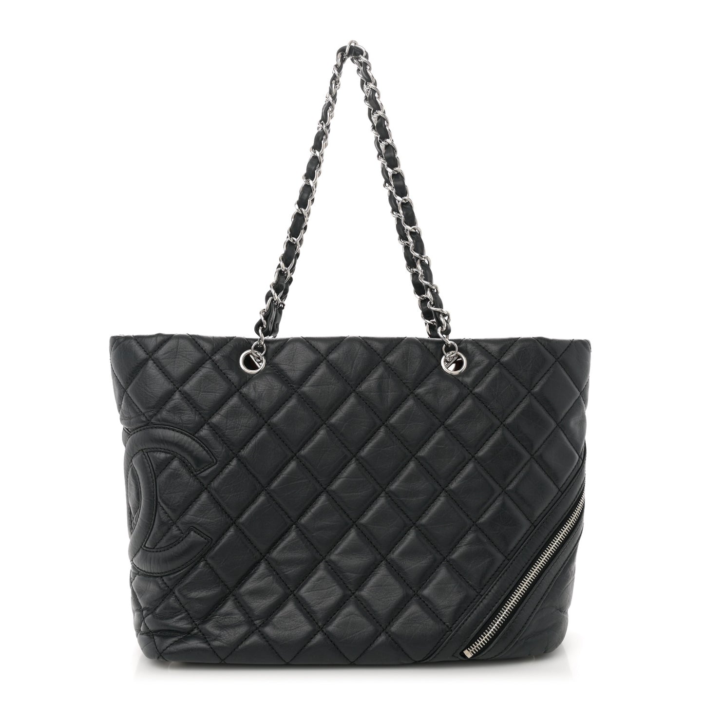 Aged Calfskin Quilted Large Cotton Club Tote Black