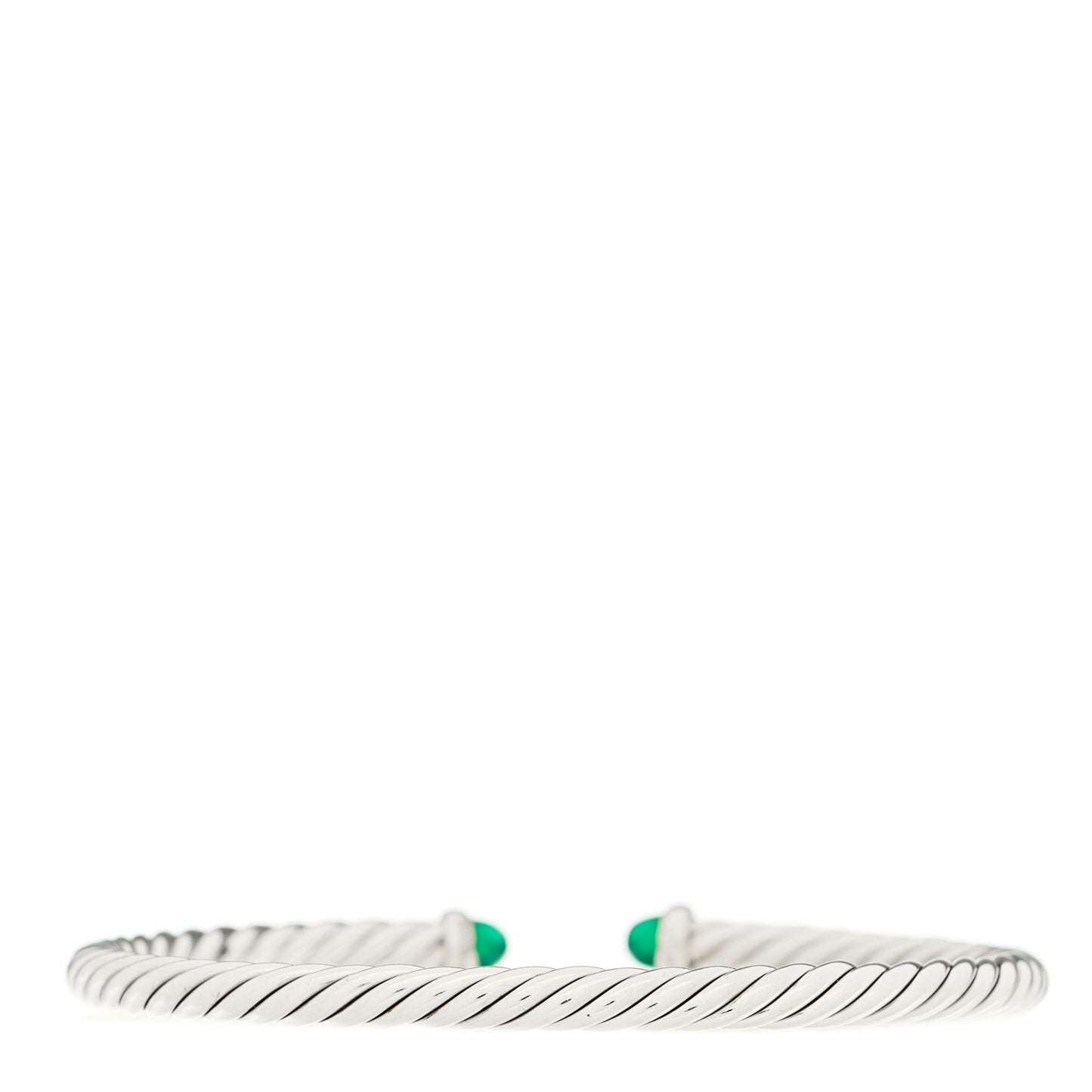 Sterling Silver 14K Yellow Gold Green Onyx 4mm Cable Flex Bracelet