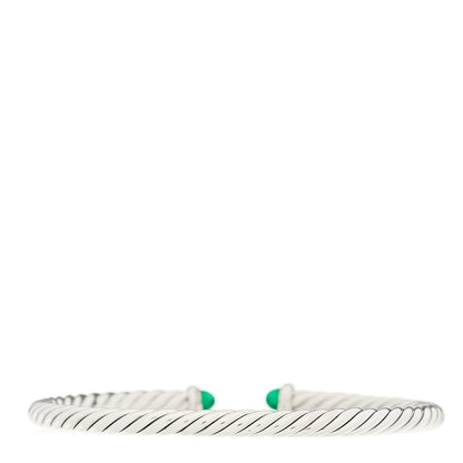 David Yurman Sterling Silver 14K Yellow Gold Green Onyx 4mm Cable Flex Bracelet 2 of 3
