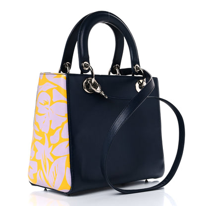 Christian Dior Calfskin Flower Printed Medium Lady Dior Navy Multicolor 2 of 16