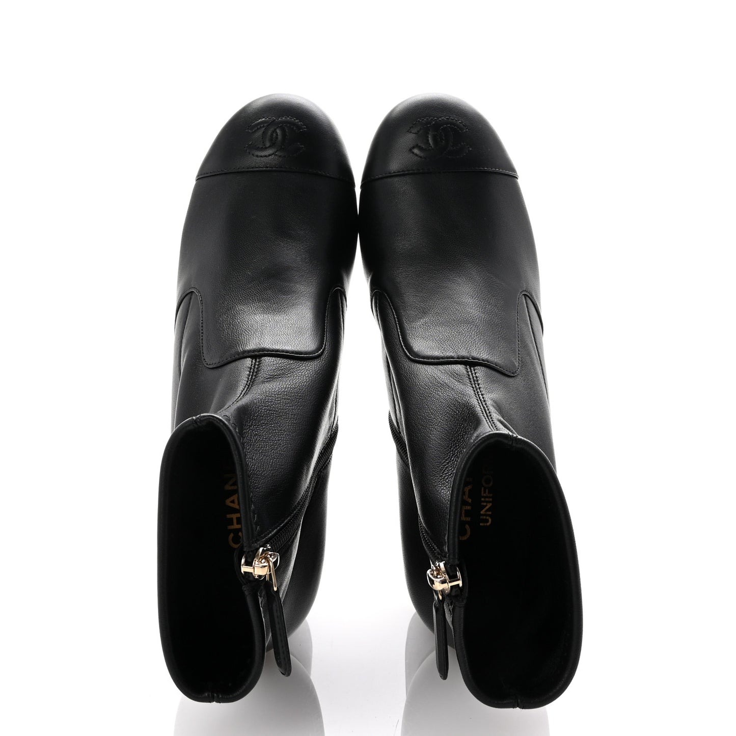 Stretch Lambskin Cap Toe CC Short Boots 38 Black