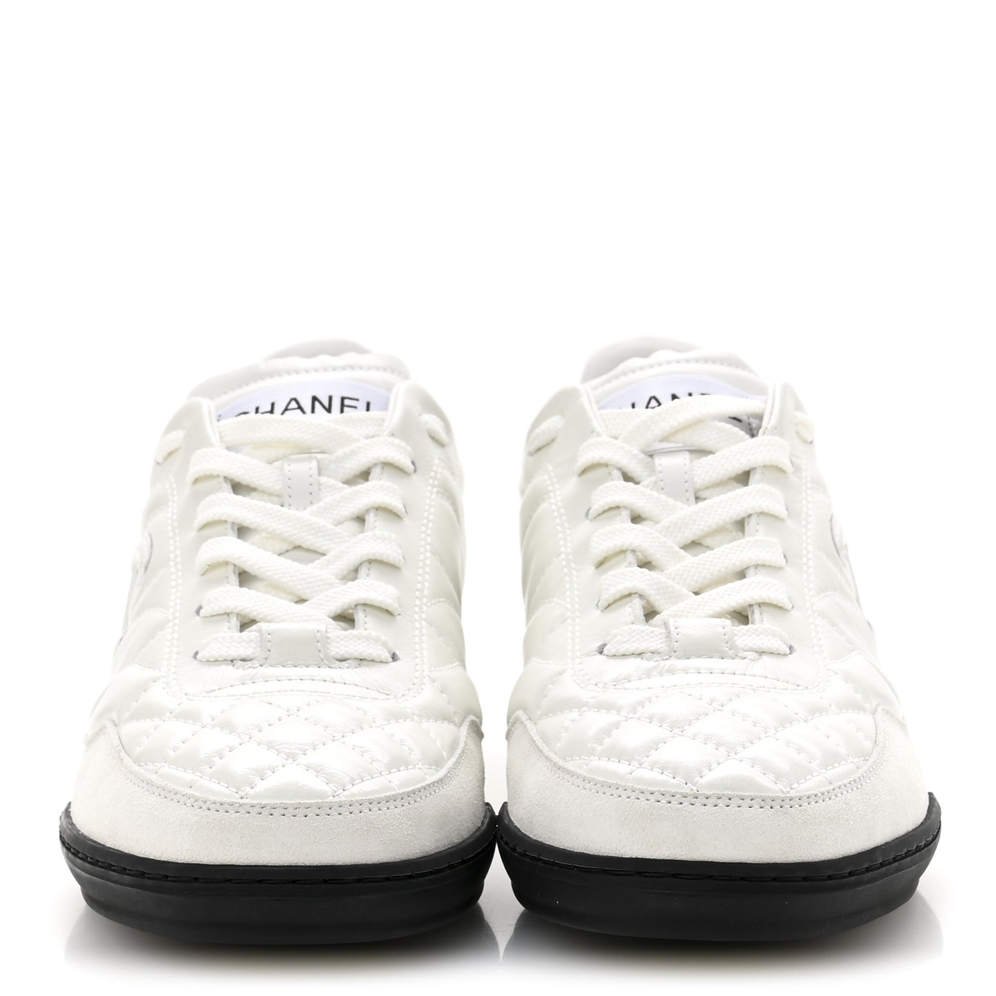Shiny Calfskin Suede Quilted CC Logo Sneakers 37 White