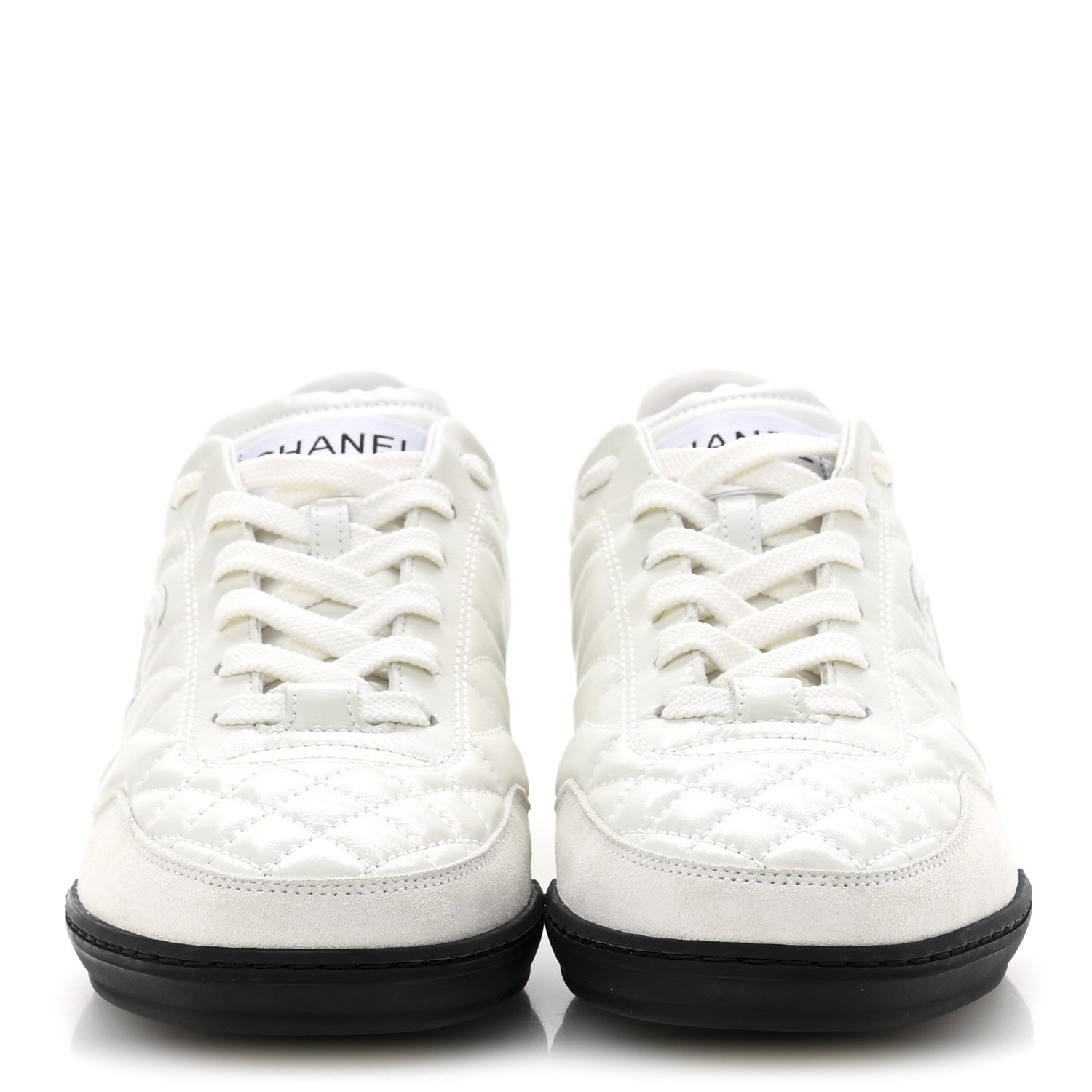 Chanel Shiny Calfskin Suede Quilted CC Logo Sneakers 37 White 3 of 10