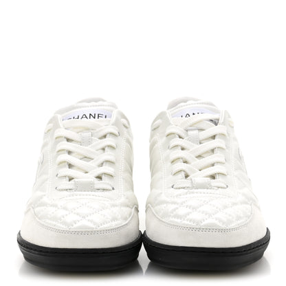 Chanel Shiny Calfskin Suede Quilted CC Logo Sneakers 37 White 3 of 10