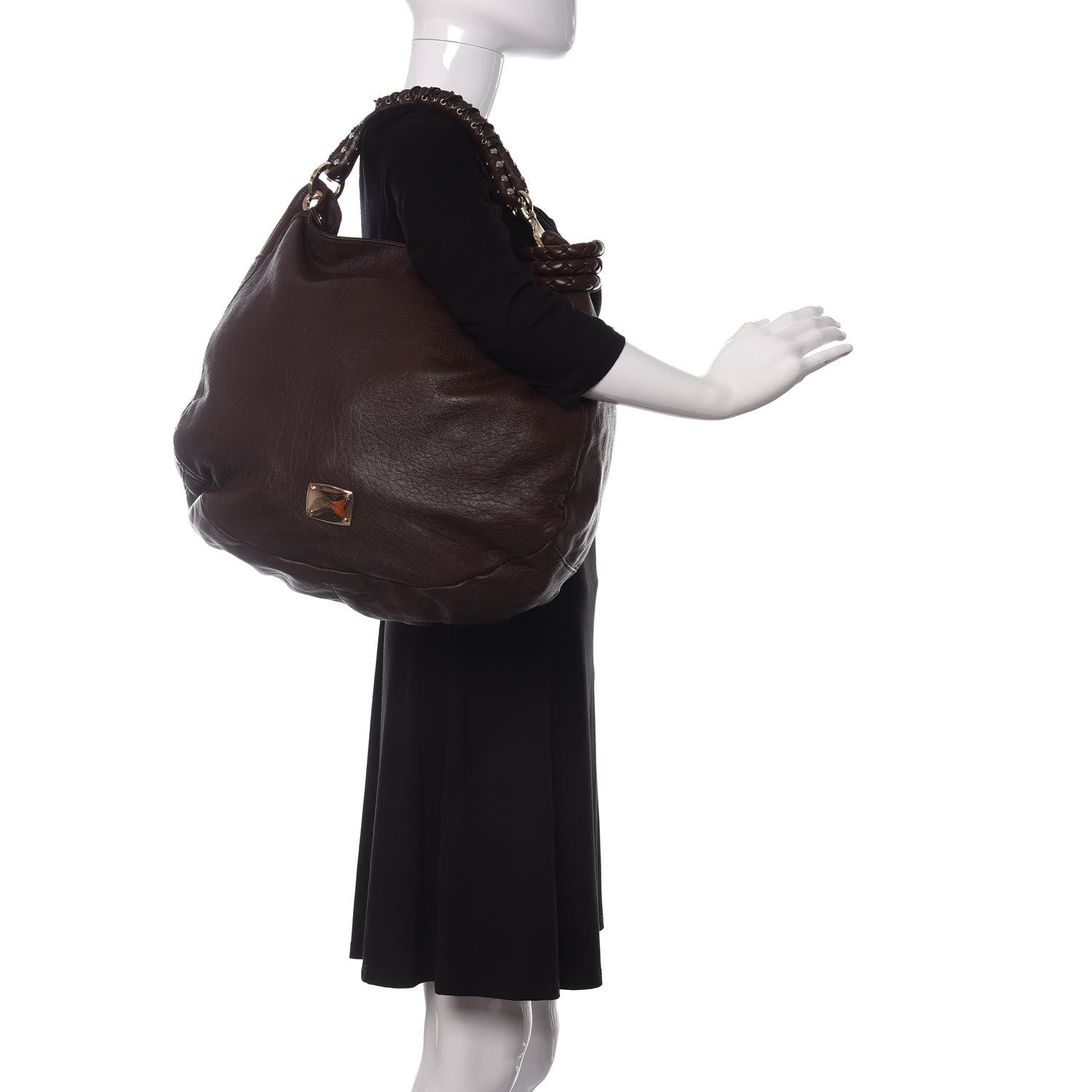 Jimmy Choo Grainy Calfskin Studded Large Sky Hobo Brown 2 of 8