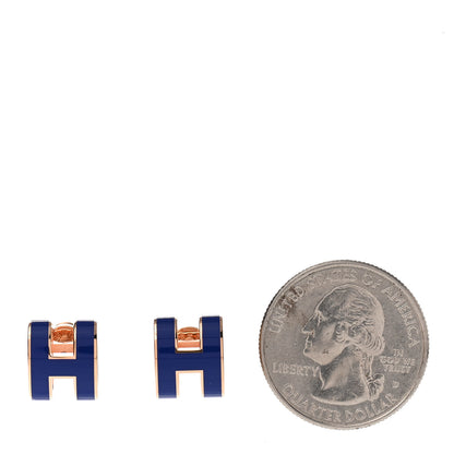 Hermes Rose Gold Lacquered Pop H Earrings Navy Bleu 2 of 5