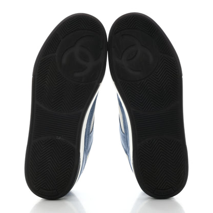 Chanel Suede Kidskin Womens CC Sneakers 38 White Blue 5 of 11