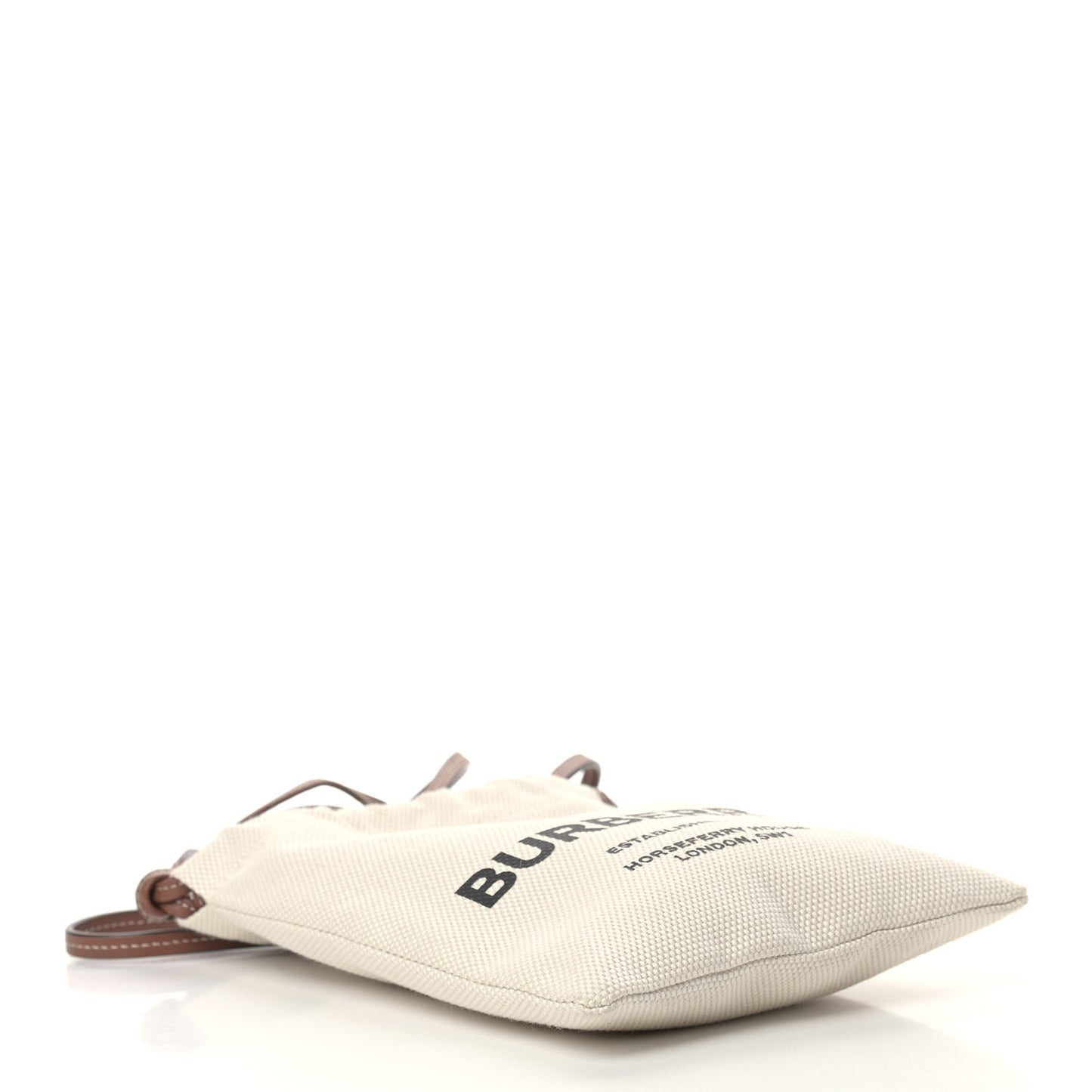 Cotton Canvas Horseferry Print Small Drawcord Pouch White Tan