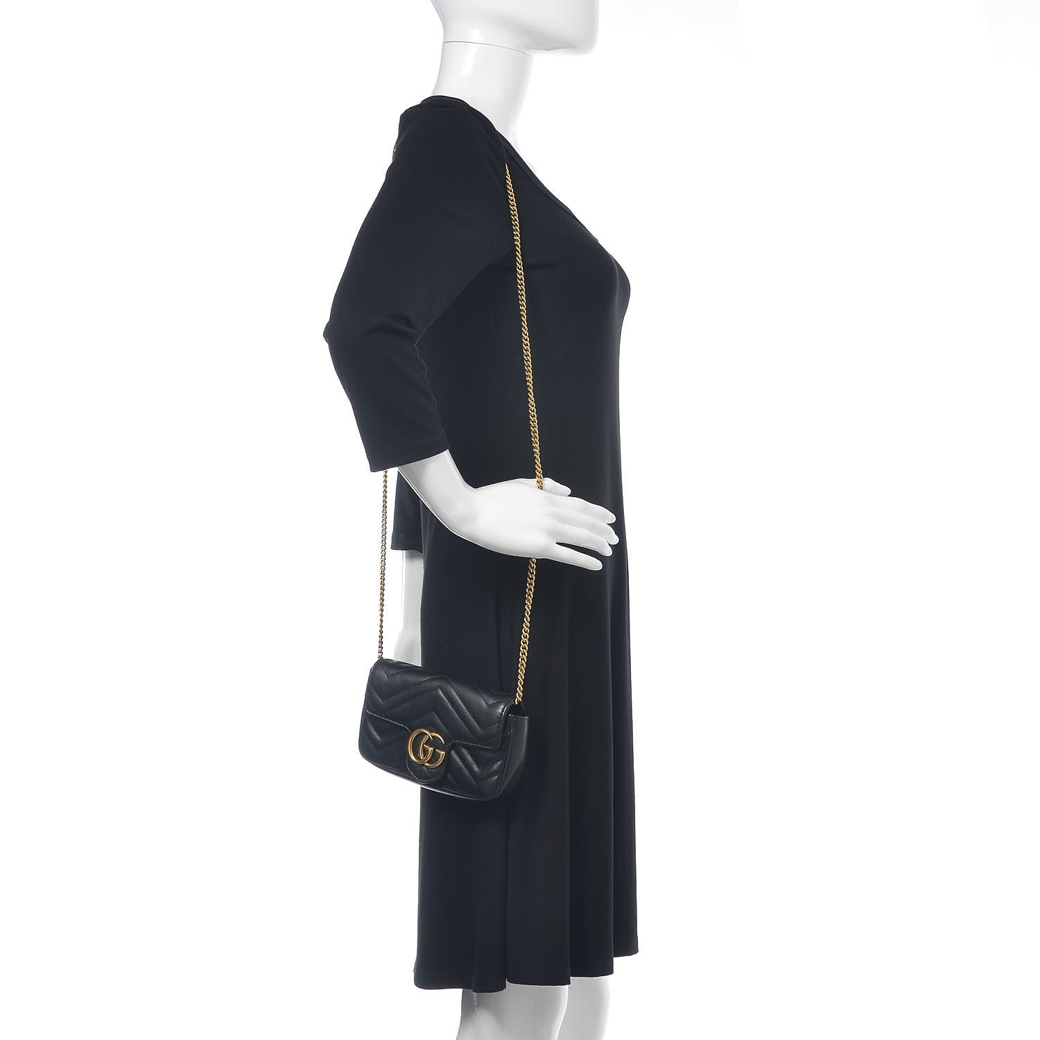 Gucci Calfskin Matelasse Super Mini GG Marmont Shoulder Bag Black 2 of 15