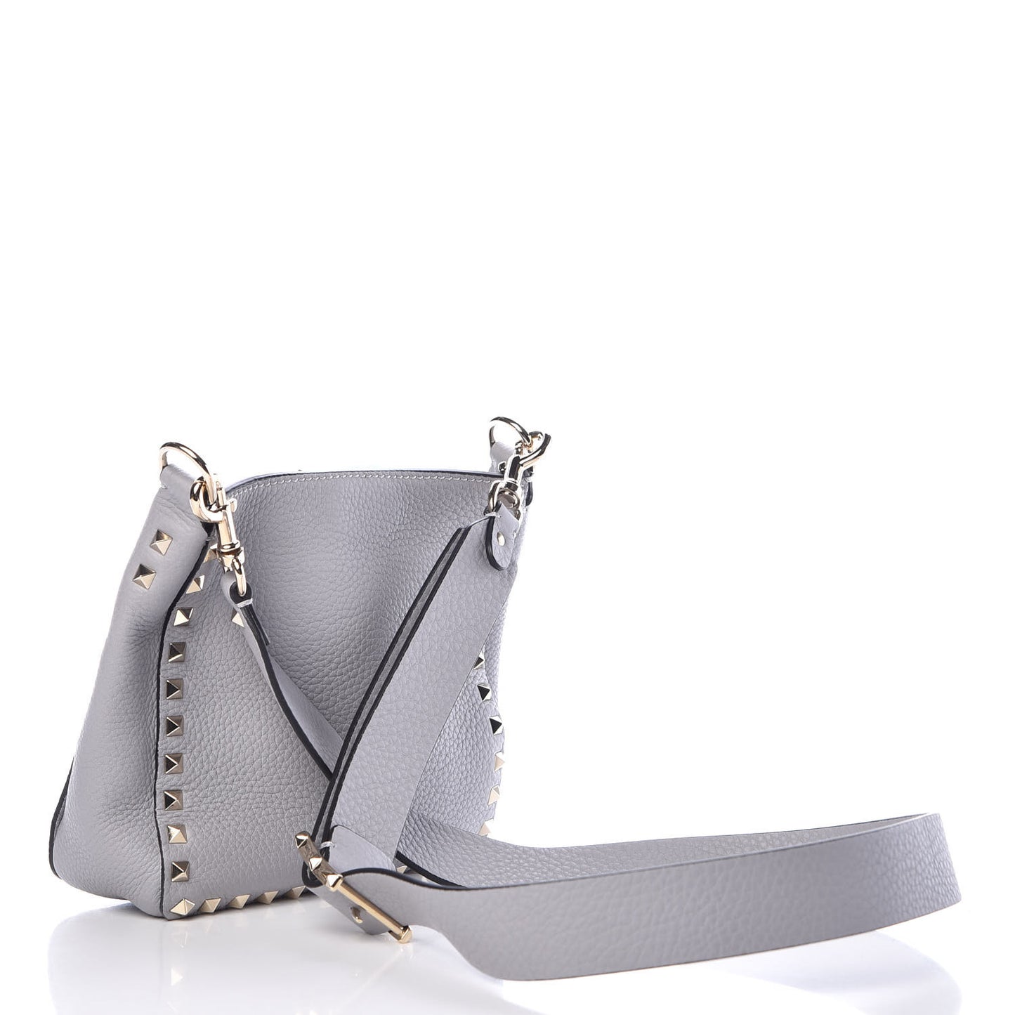 Pebbled Calfskin Small Rockstud Flip-Lock Messenger Bag Stone