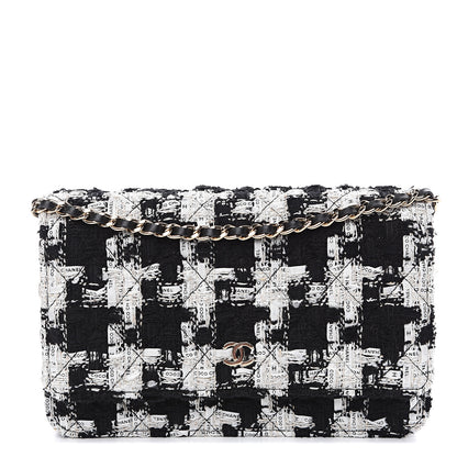 Chanel Tweed Quilted Wallet On Chain WOC Black Ecru White 1 of 11