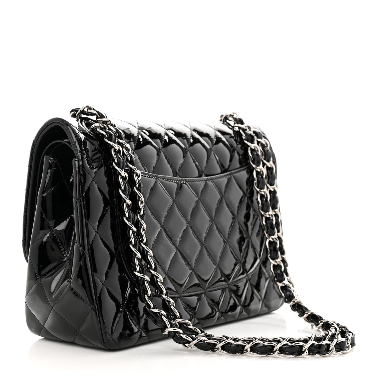 Patent Quilted Jumbo Double Flap Black
