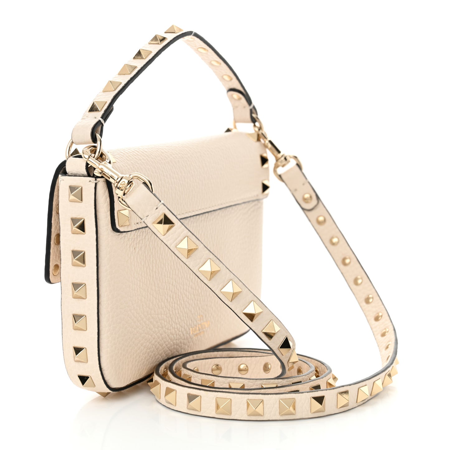 Grainy Calfskin Rockstud Crossbody Pouch Light Ivory