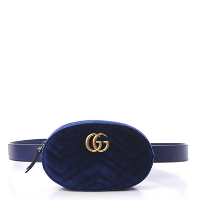 Gucci Velvet Matelasse GG Marmont Belt Bag 75 30 Cobalt Blue 1 of 9
