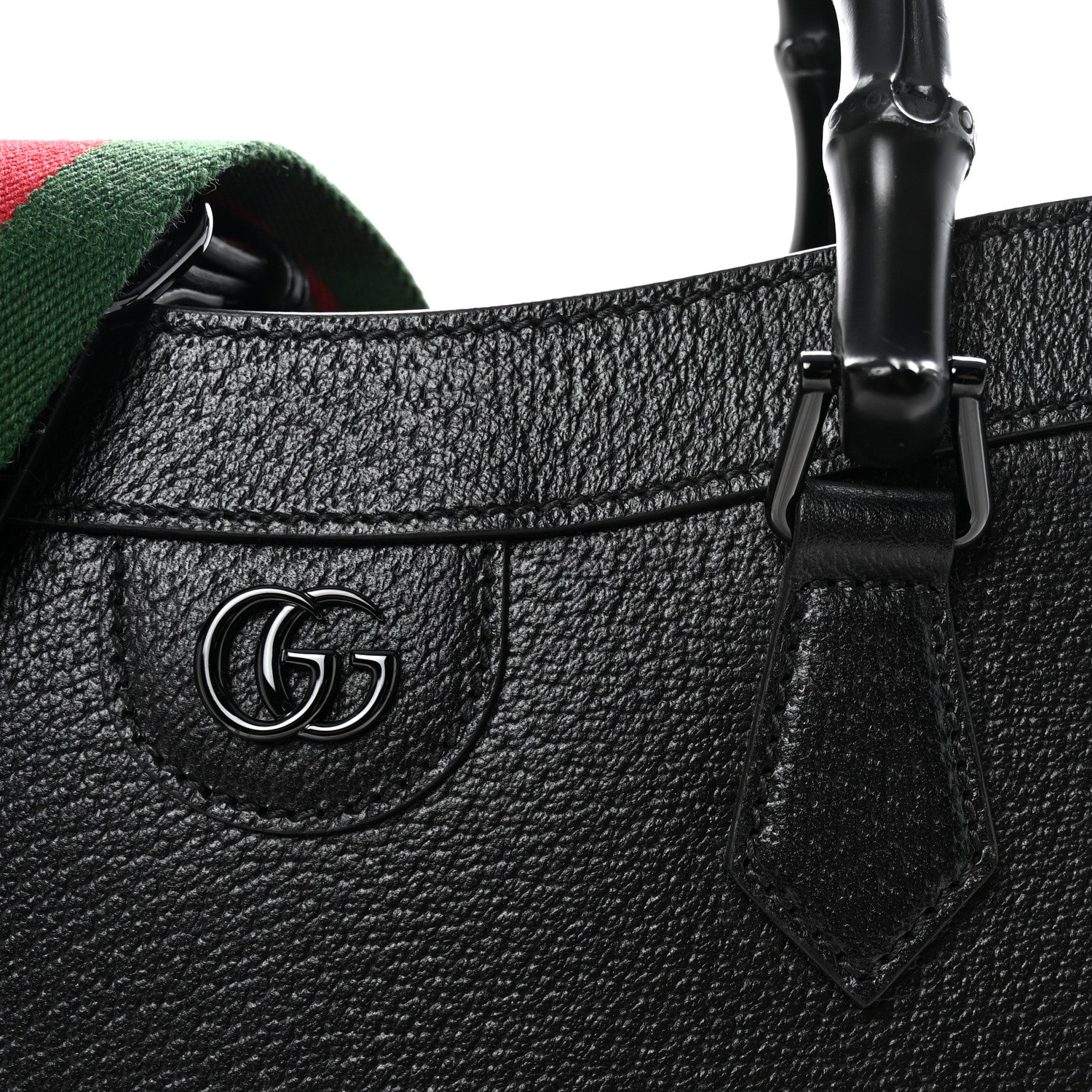 Gucci Textured Dollar Calfskin Web Monochrome Large Diana Tote Bag Black 8 of 10