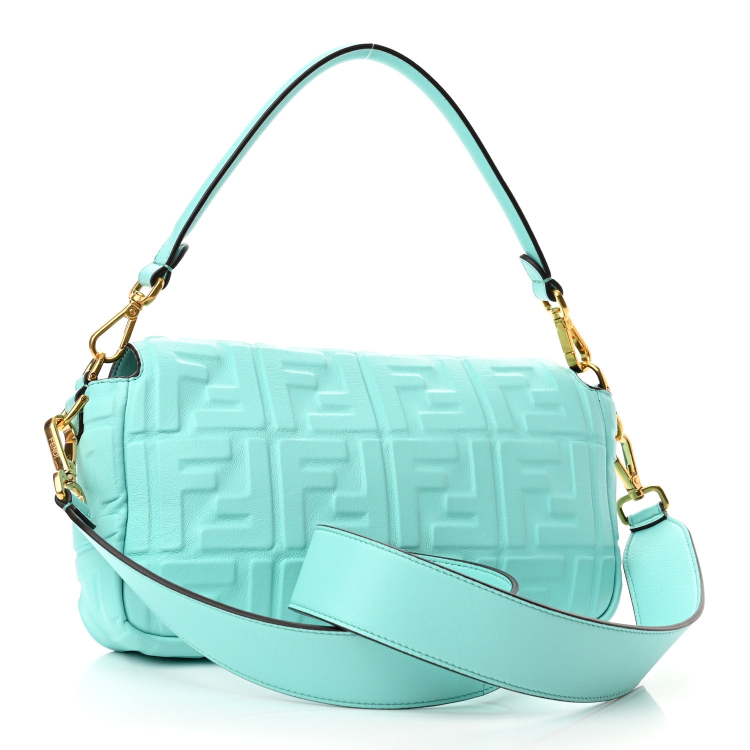 Fendi Nappa FF 1974 Embossed Baguette Spring Turquoise 3 of 9