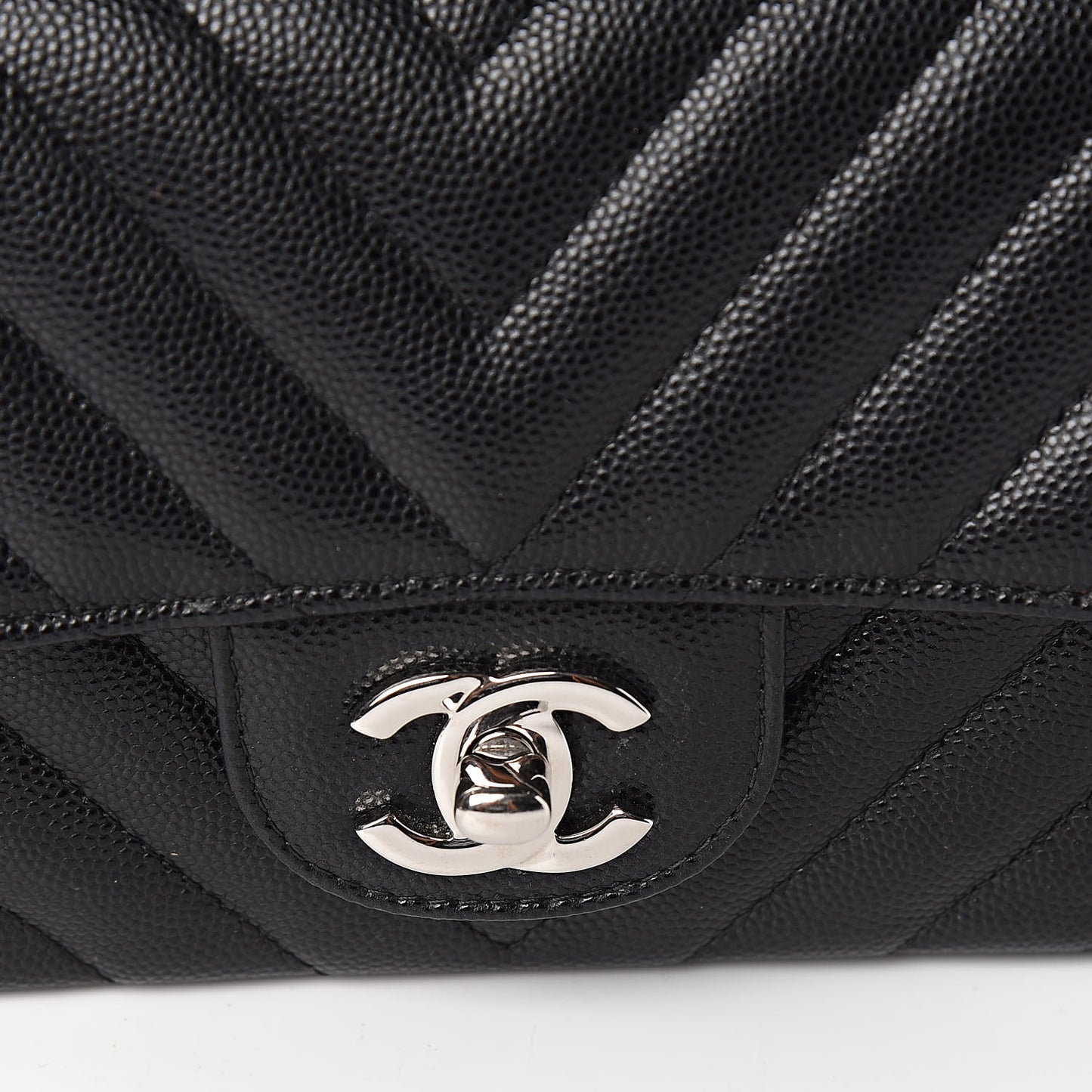Caviar Chevron Quilted Mini Rectangular Flap Black