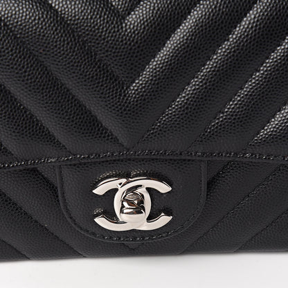 Chanel Caviar Chevron Quilted Mini Rectangular Flap Black 11 of 12