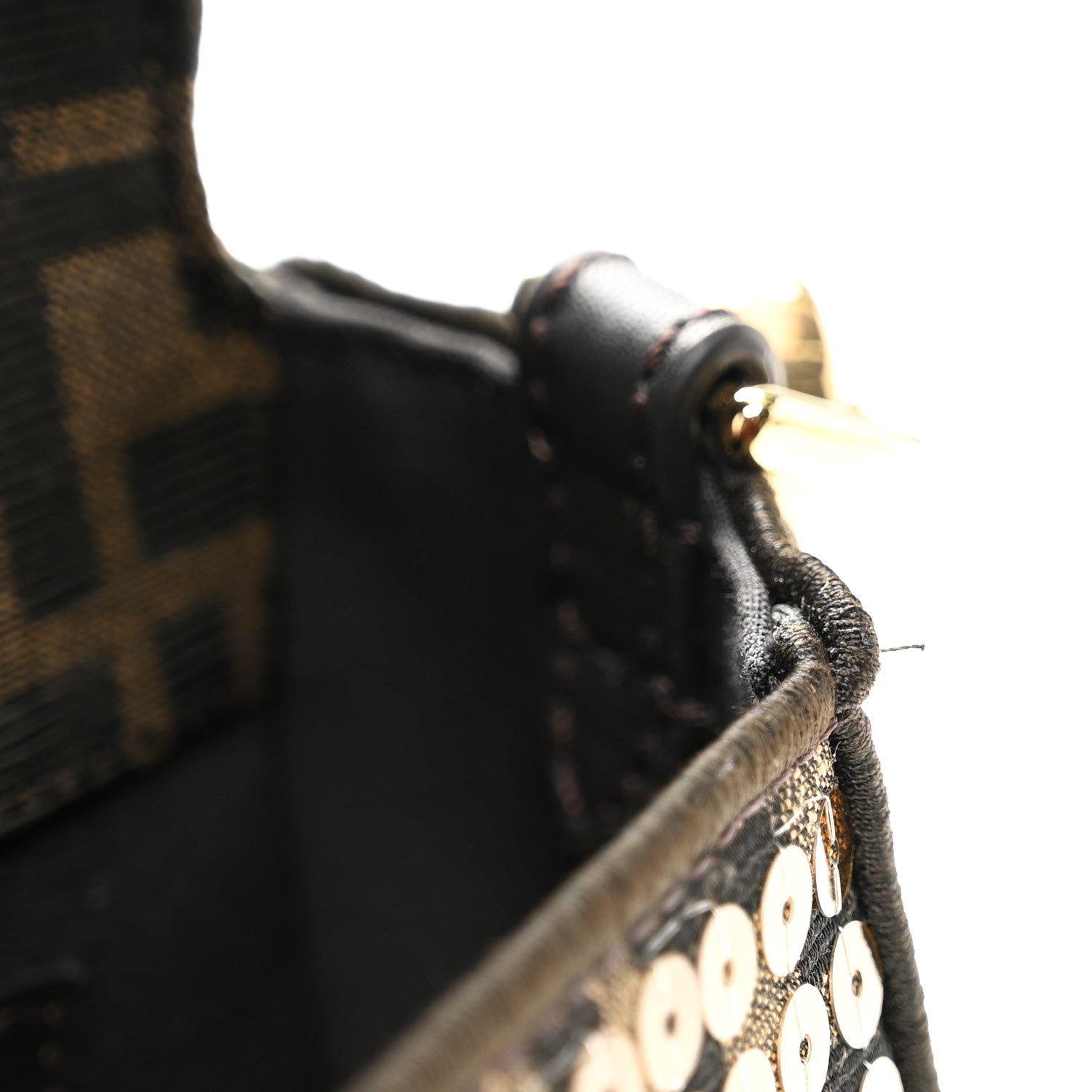 Fendi Fabric Jacquard Paillettes Vitello Seta FF 1974 Baguette Testa di Moro Real Ebano 10 of 10