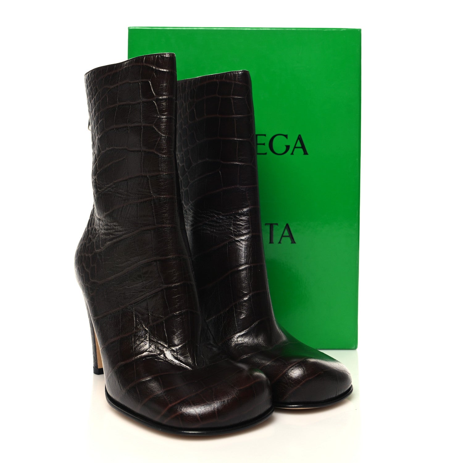 Bottega Veneta Calfskin Crocodile Embossed Bloc Ankle Boots 35 Brown 8 of 8