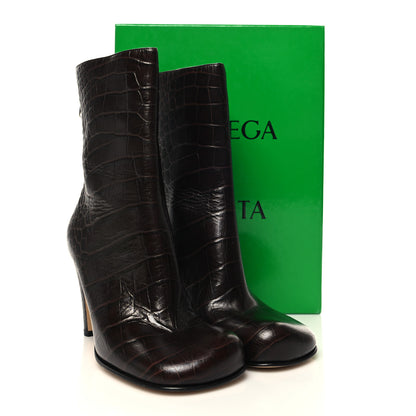 Bottega Veneta Calfskin Crocodile Embossed Bloc Ankle Boots 35 Brown 8 of 8