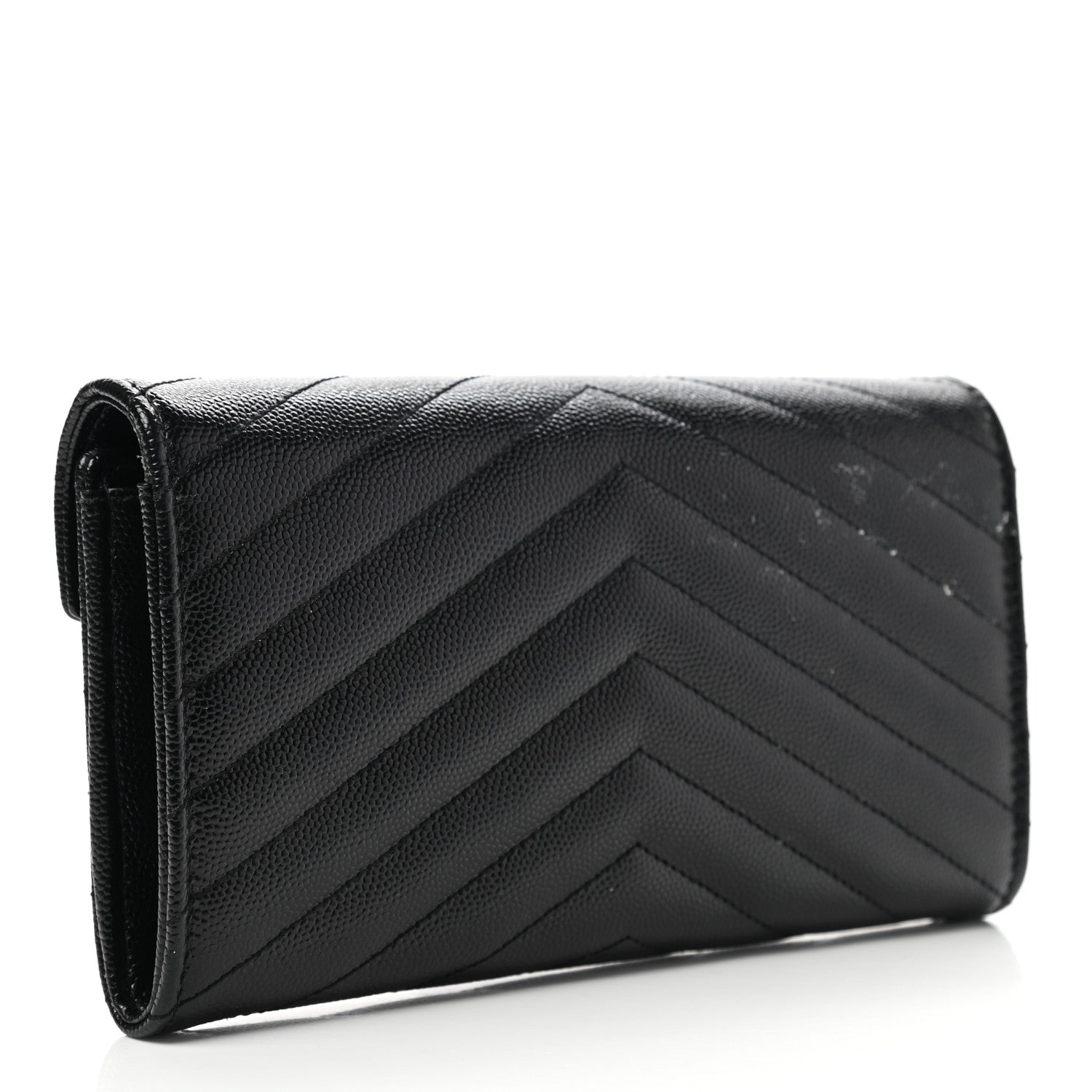 Saint Laurent Grain De Poudre Matelasse Chevron Monogram Flap Wallet Black 3 of 8