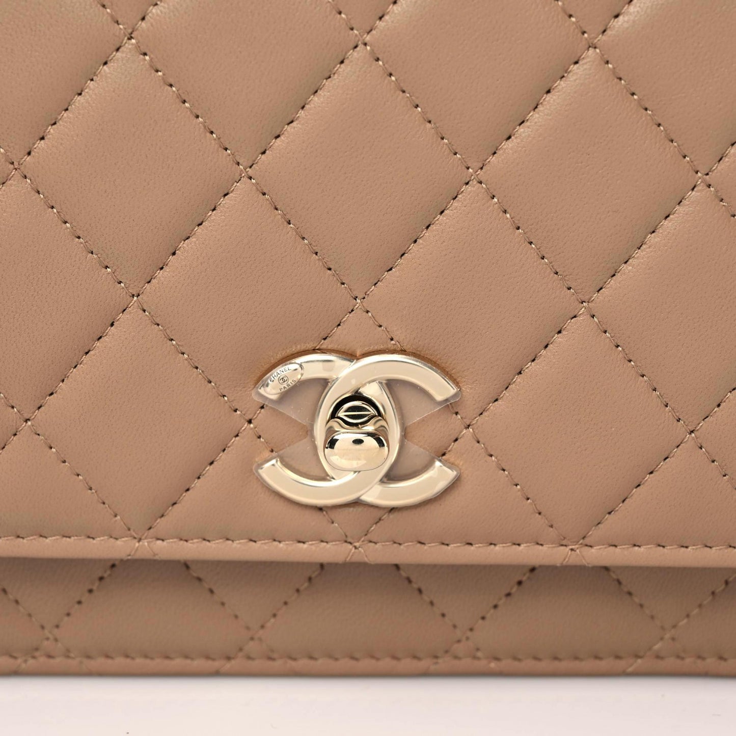 Lambskin Quilted Trendy CC Wallet On Chain WOC Beige