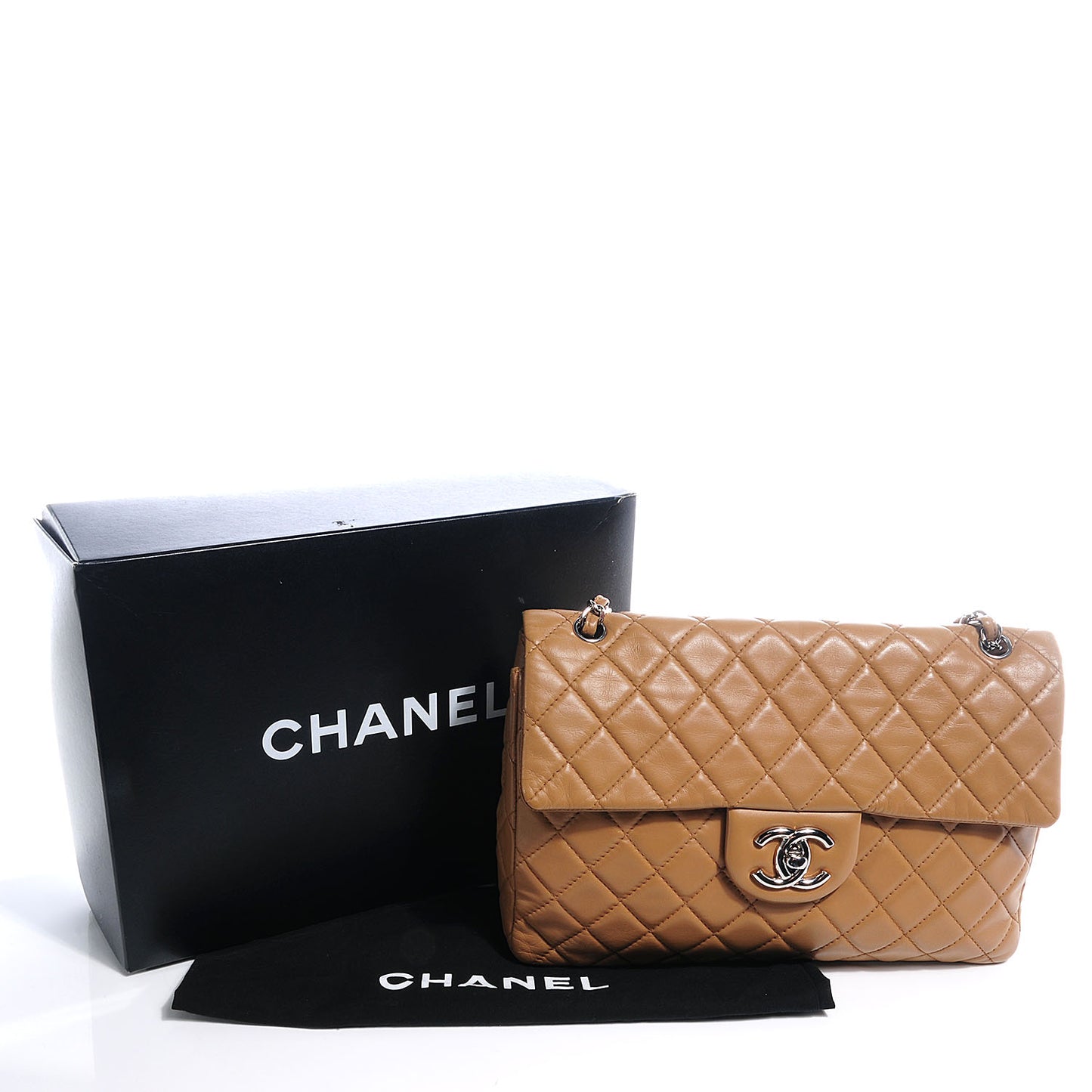 Lambskin Quilted Maxi Single Flap Dark Beige