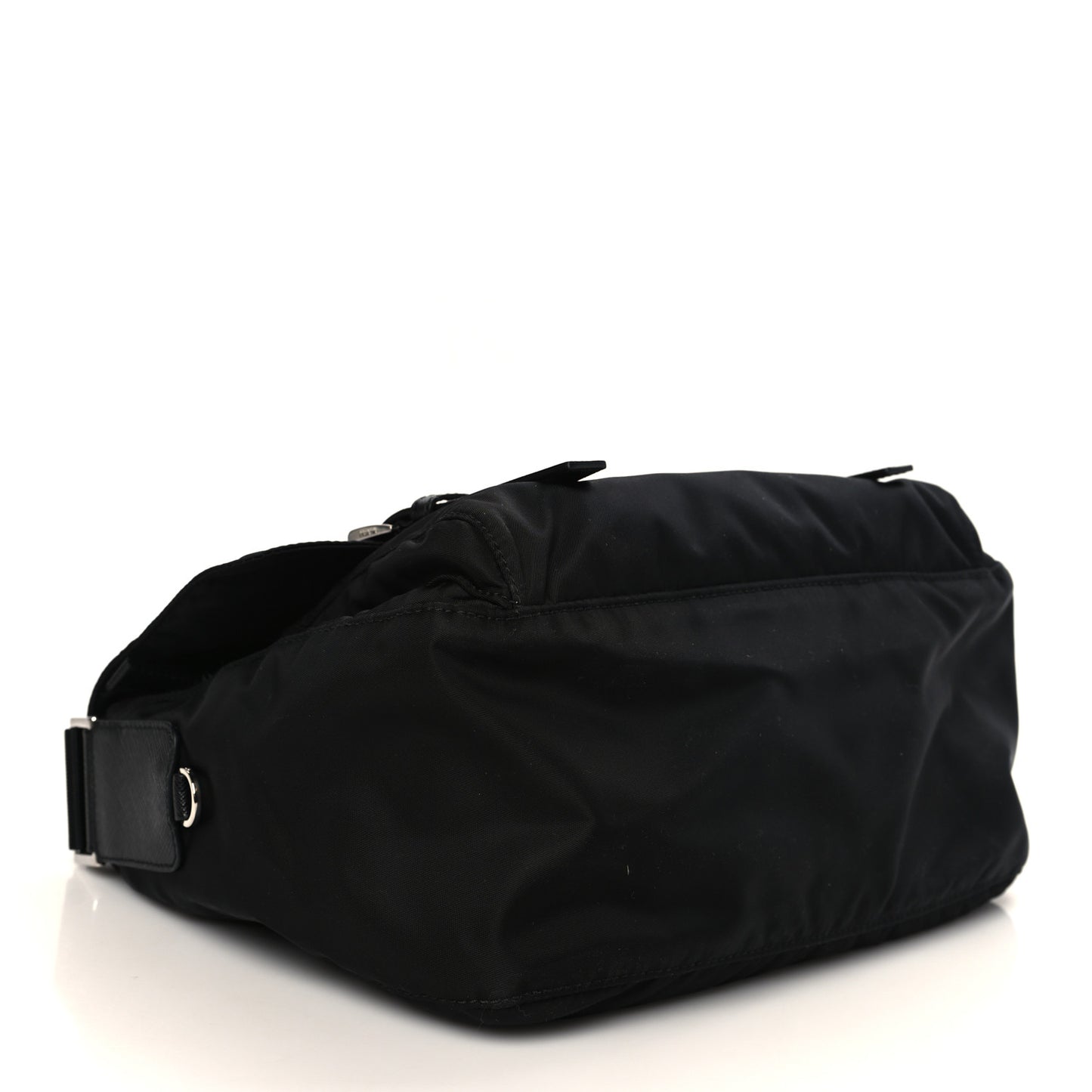 Re-Nylon Vela Saffiano Pocket Double Buckle Messenger Shoulder Bag Black