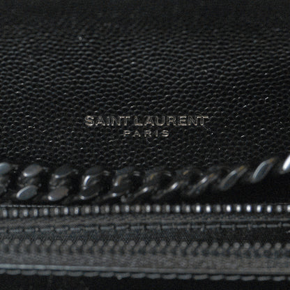 Saint Laurent Grain De Poudre Matelasse Chevron Monogram Chain Wallet Black 6 of 11