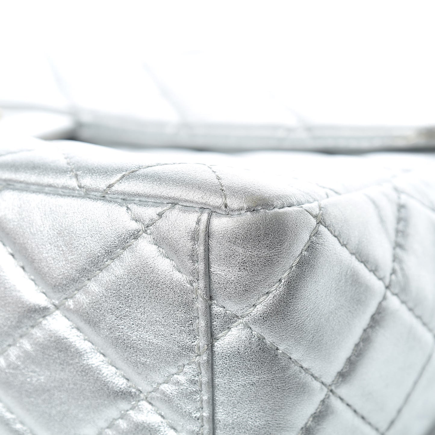 Metallic Lambskin Quilted Maxi Single Flap Silver
