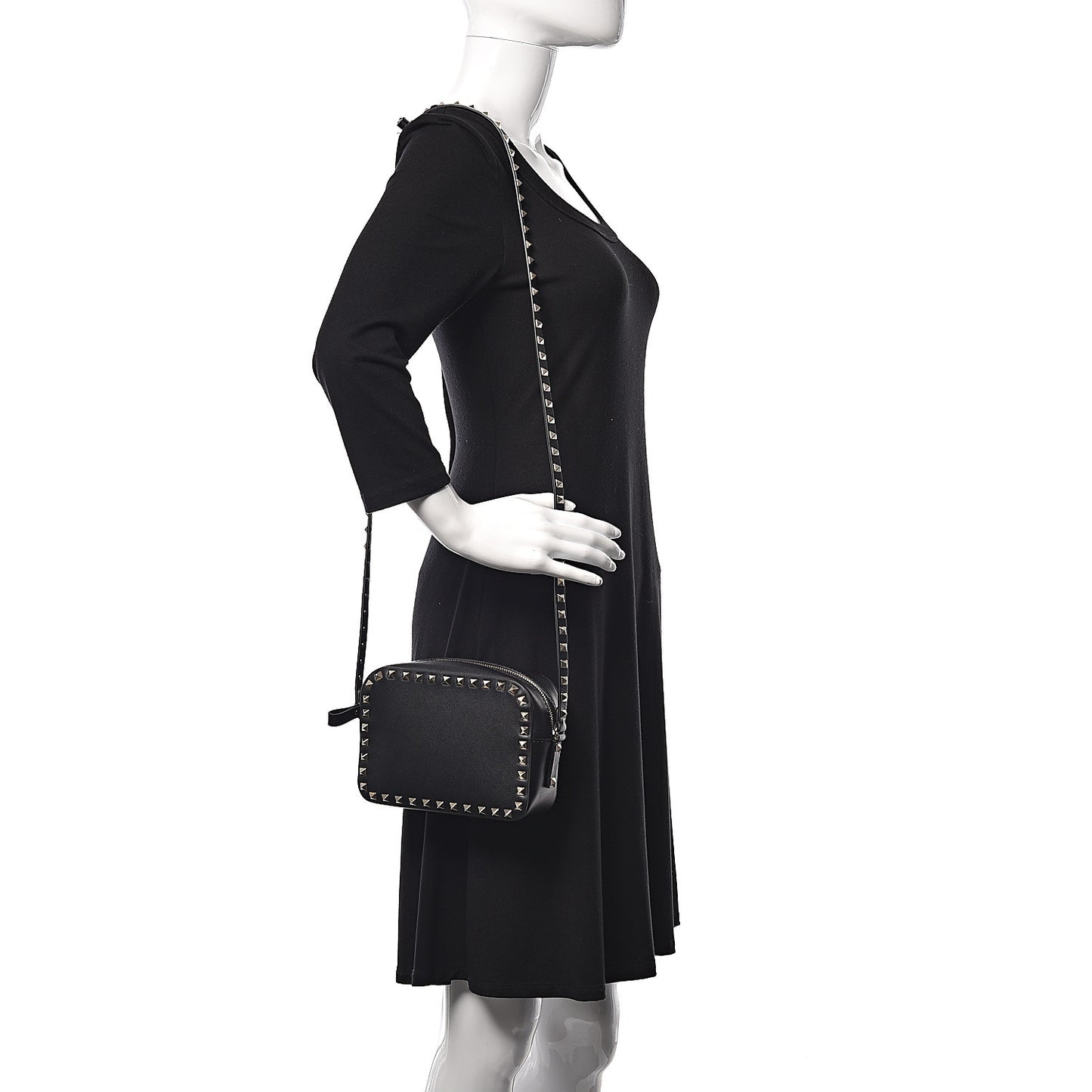 Calfskin Rockstud Camera Crossbody Bag Black