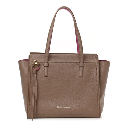 Salvatore Ferragamo Grained Calfskin Double Handle Medium Amy Tote Beige Pink 1 of 11