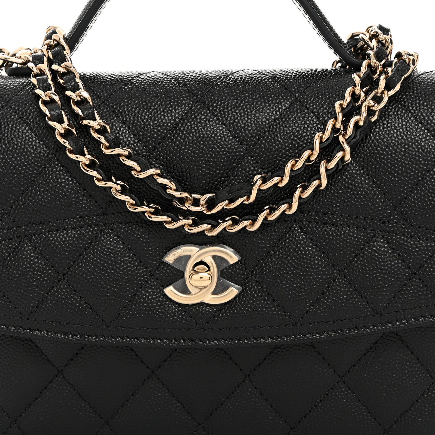 Caviar Quilted Trendy Handle Clutch With Chain Black