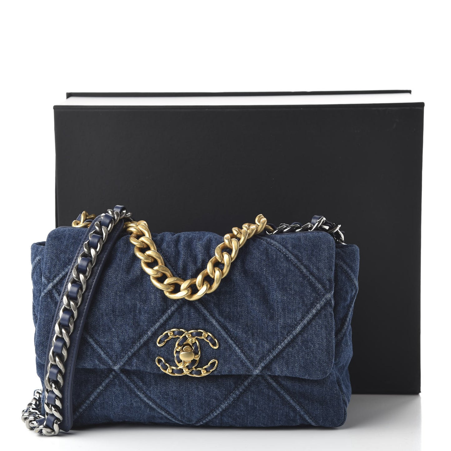 Denim Quilted Medium 19 Flap Blue