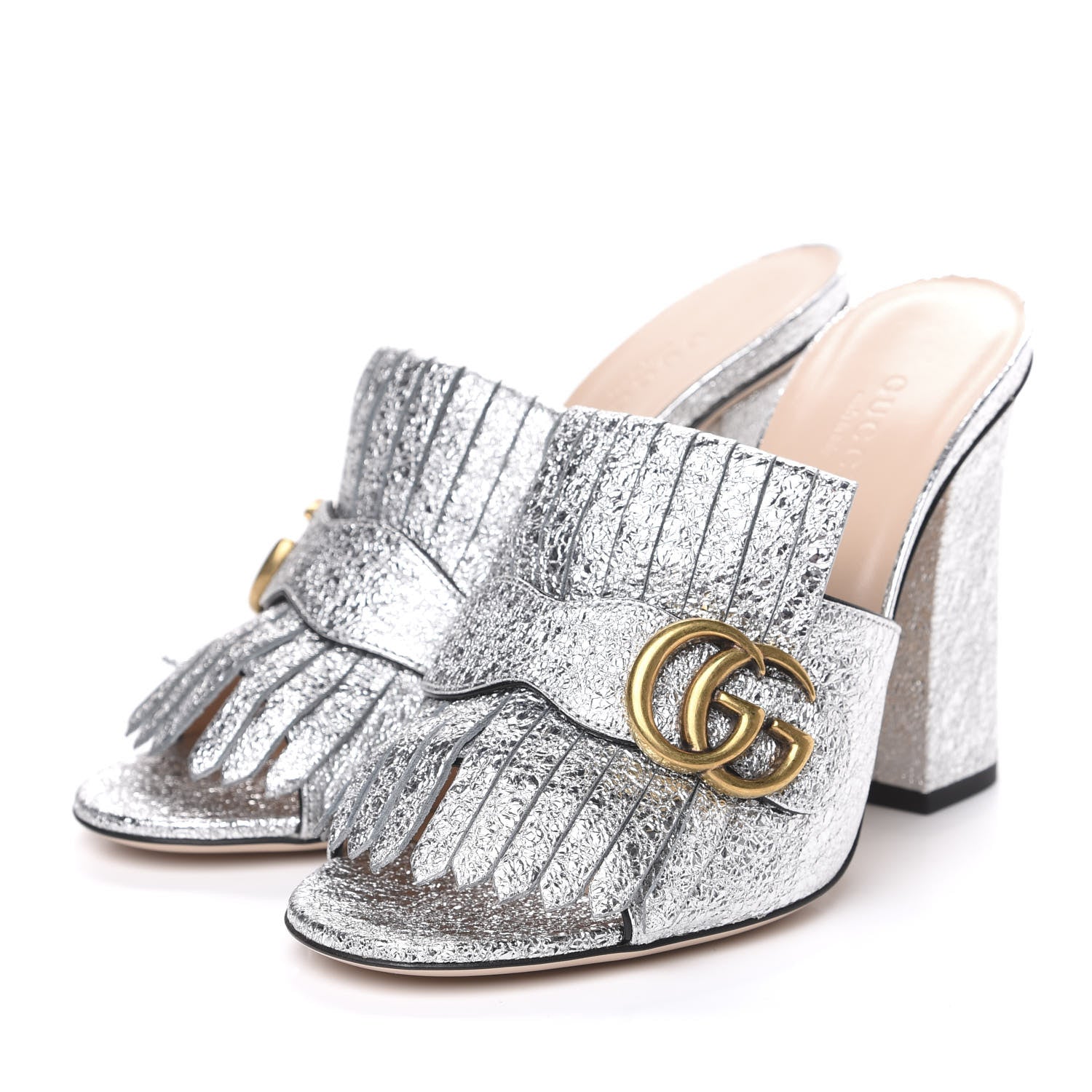 Gucci Galassia GG Marmont Fringe 105mm Slide Sandals 36.5 Argento 3 of 8