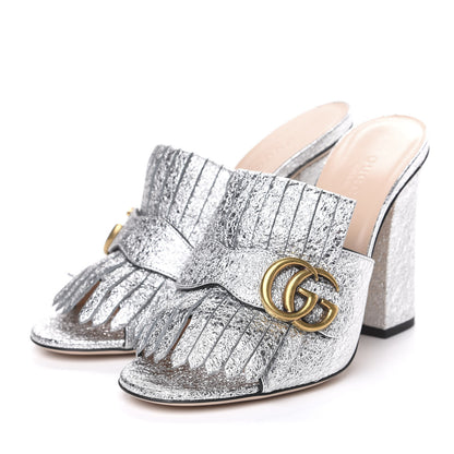 Gucci Galassia GG Marmont Fringe 105mm Slide Sandals 36.5 Argento 3 of 8