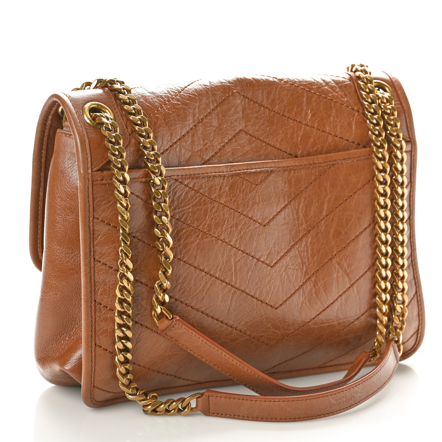 Saint Laurent Crinkled Calfskin Matelasse Monogram Medium Niki Chain Satchel Caramel 2 of 10