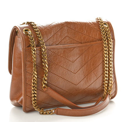 Saint Laurent Crinkled Calfskin Matelasse Monogram Medium Niki Chain Satchel Caramel 2 of 10