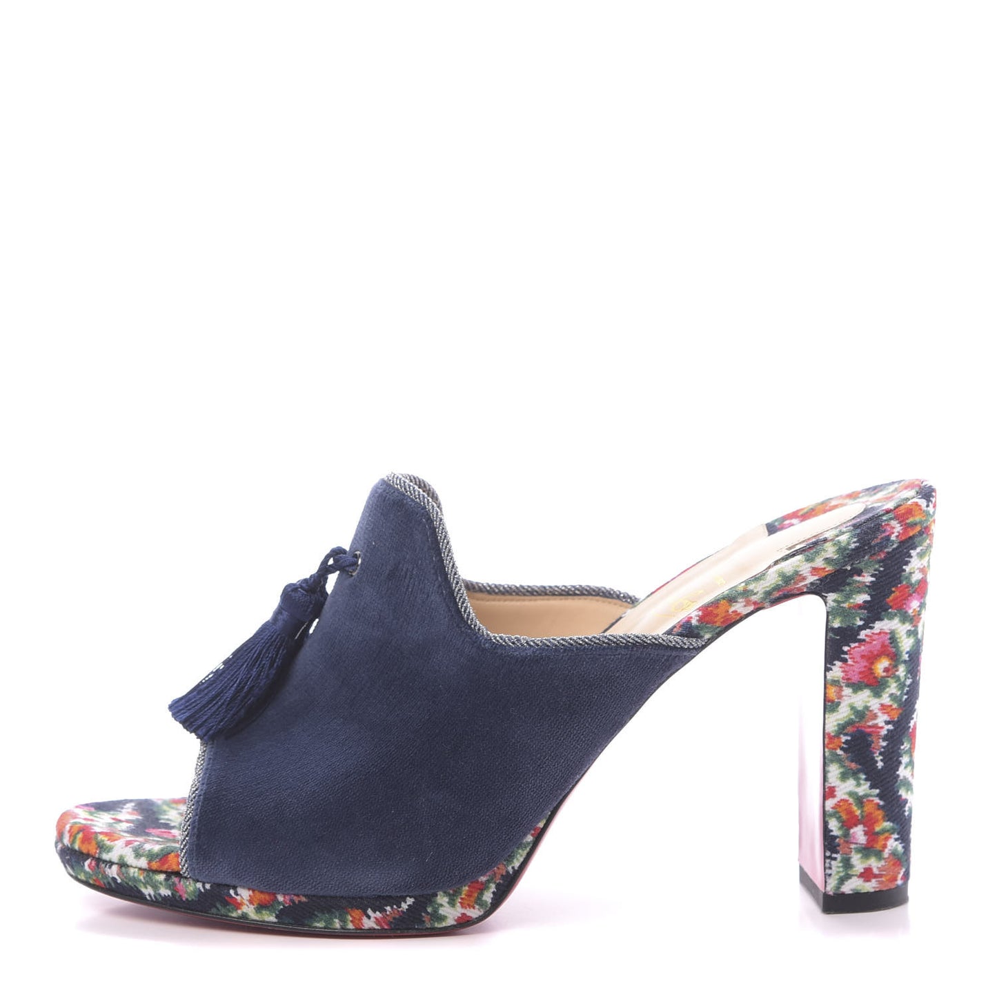 Velvet Cotton Denim Fiori Vienne 100 Slide Sandals 41 Multicolor Navy