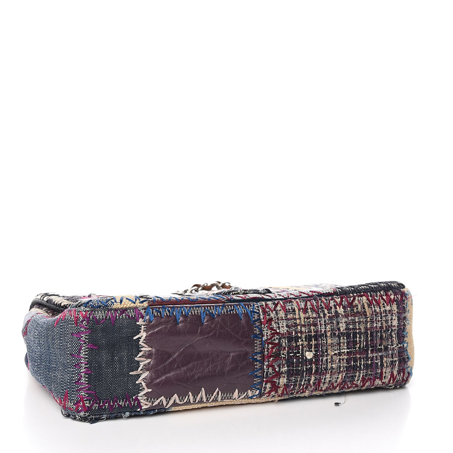 Denim Tweed Patchwork Jumbo Single Flap Multicolor