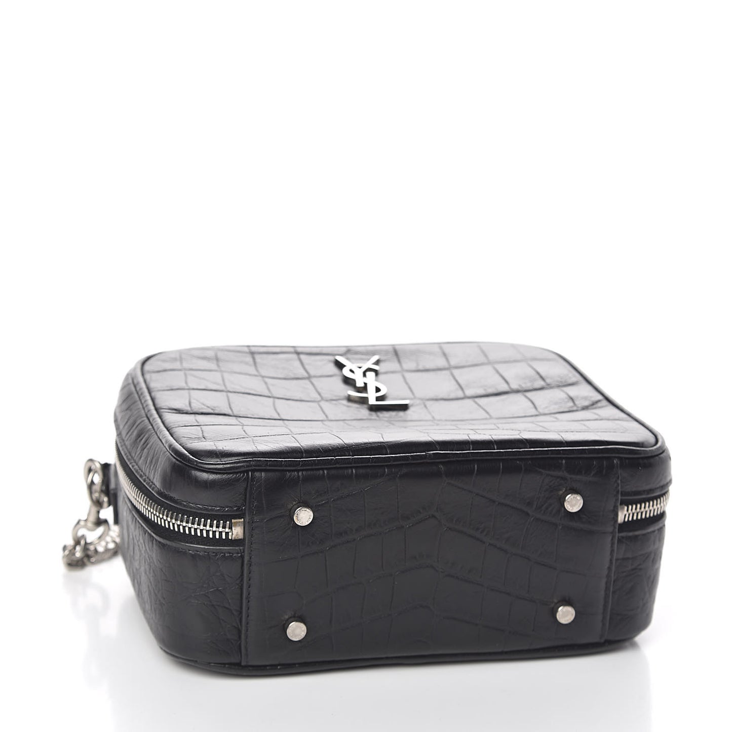 Calfskin Crocodile Embossed Monogram Lunch Box Bag Black