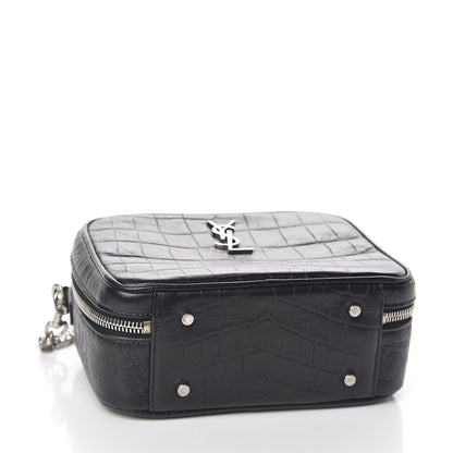 Saint Laurent Calfskin Crocodile Embossed Monogram Lunch Box Bag Black 4 of 9