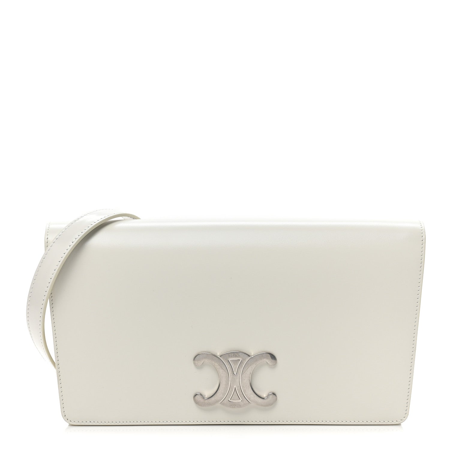 Celine Shiny Calfskin Trapeze Triomphe Bag White 1407770