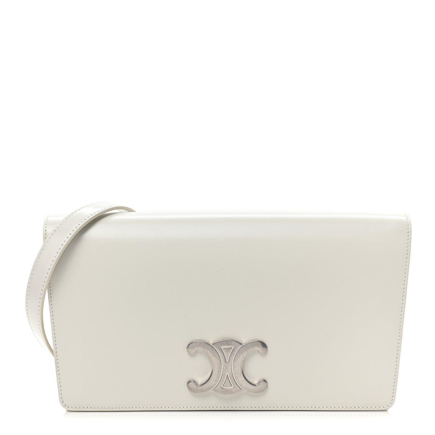 Shiny Calfskin Trapeze Triomphe Bag White