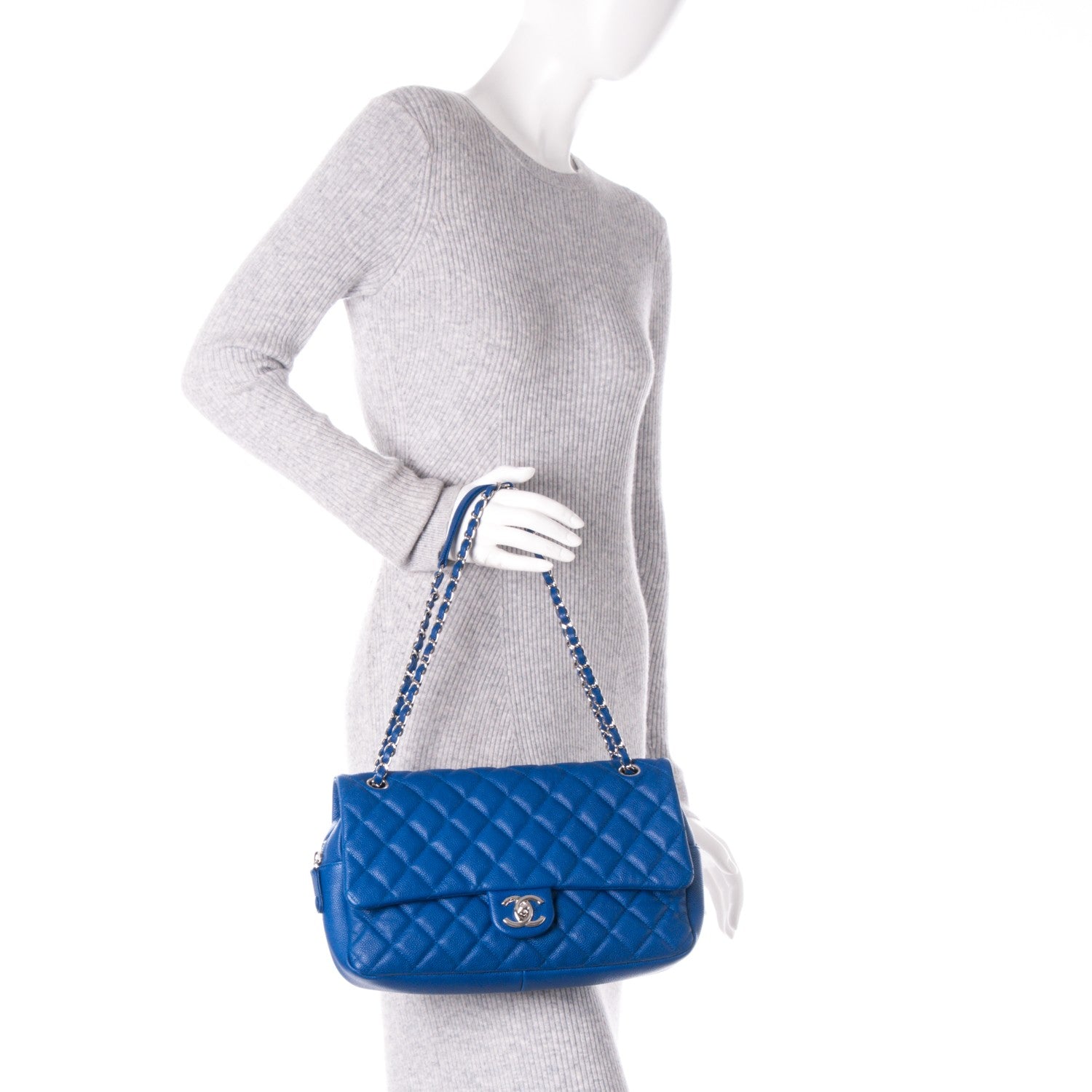 Chanel Caviar Quilted Jumbo Easy Flap Blue 2 of 8