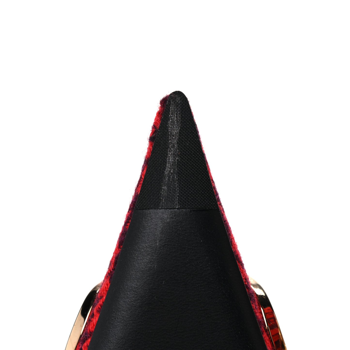 Wool Houndstooth BB Pointy Toe Ankle Booties 37.5 Red Black Gold